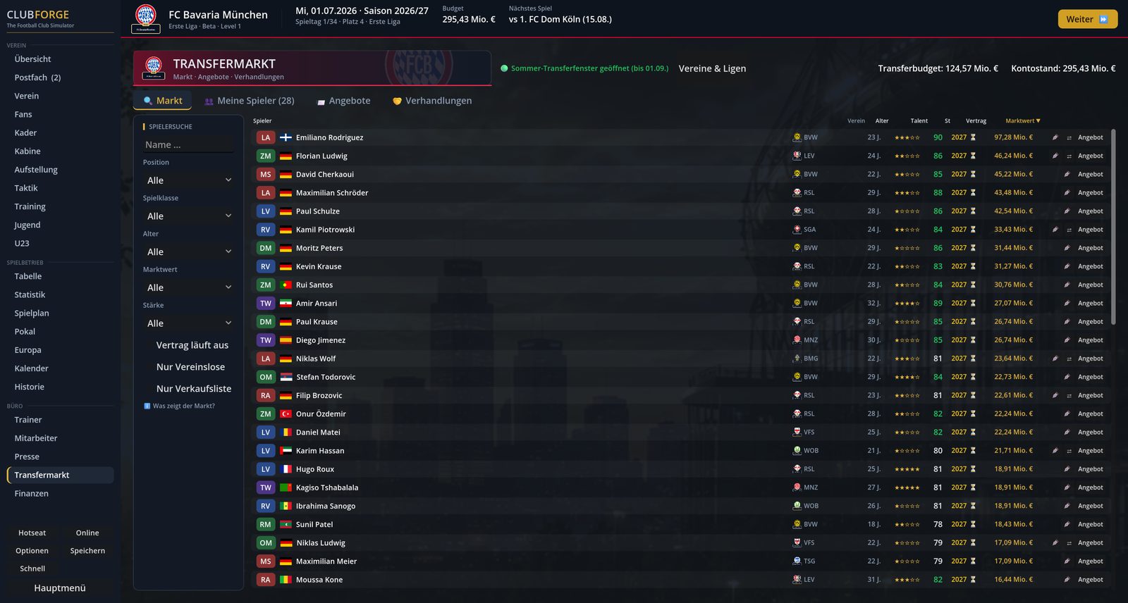 Transfermarkt mit Spielersuche, Marktwerten und Angeboten